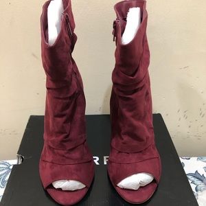 Wine Scrunch Peep Toe Wedges - 4” Heel